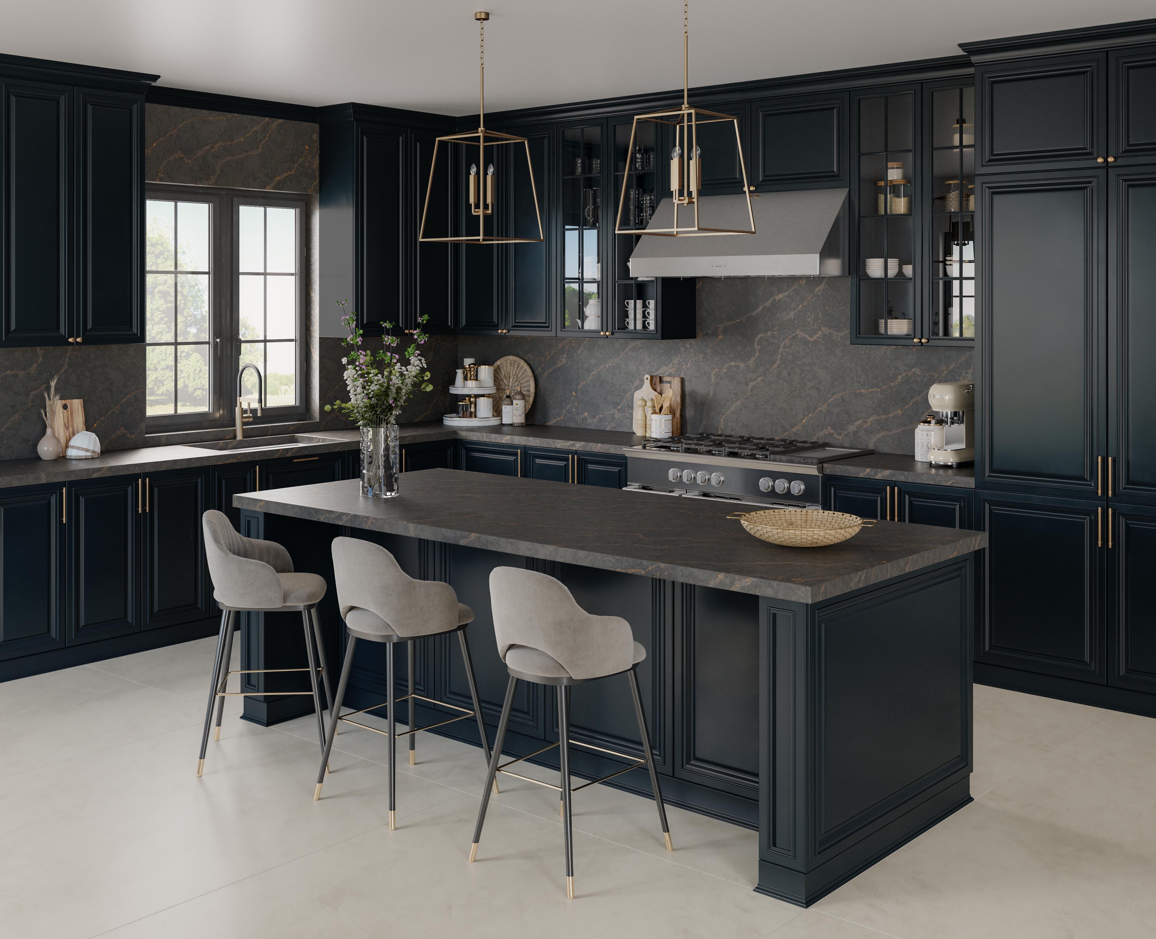 Thomasville - Casual Deep Green and Brown Kitchen Cabinets