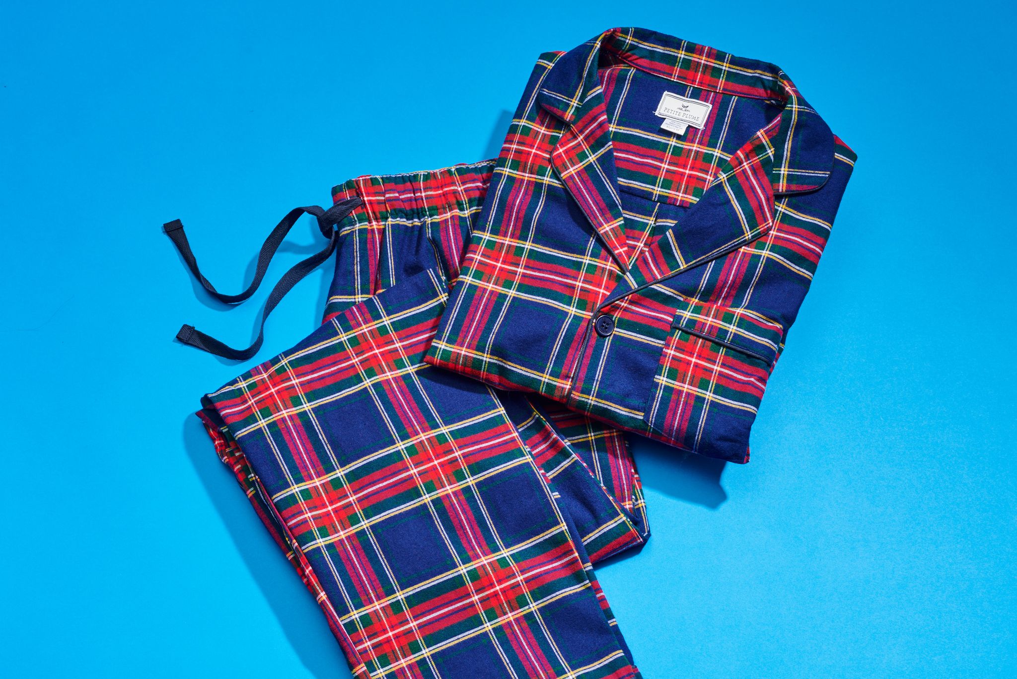 Brushed Cotton Pajama Bottoms - Dusty Blue/Red Check