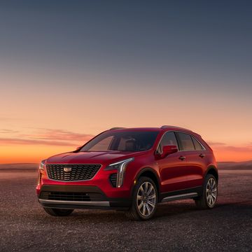 2023 cadillac xt4 premium luxury shown in radiant red tintcoat, front 34 angle