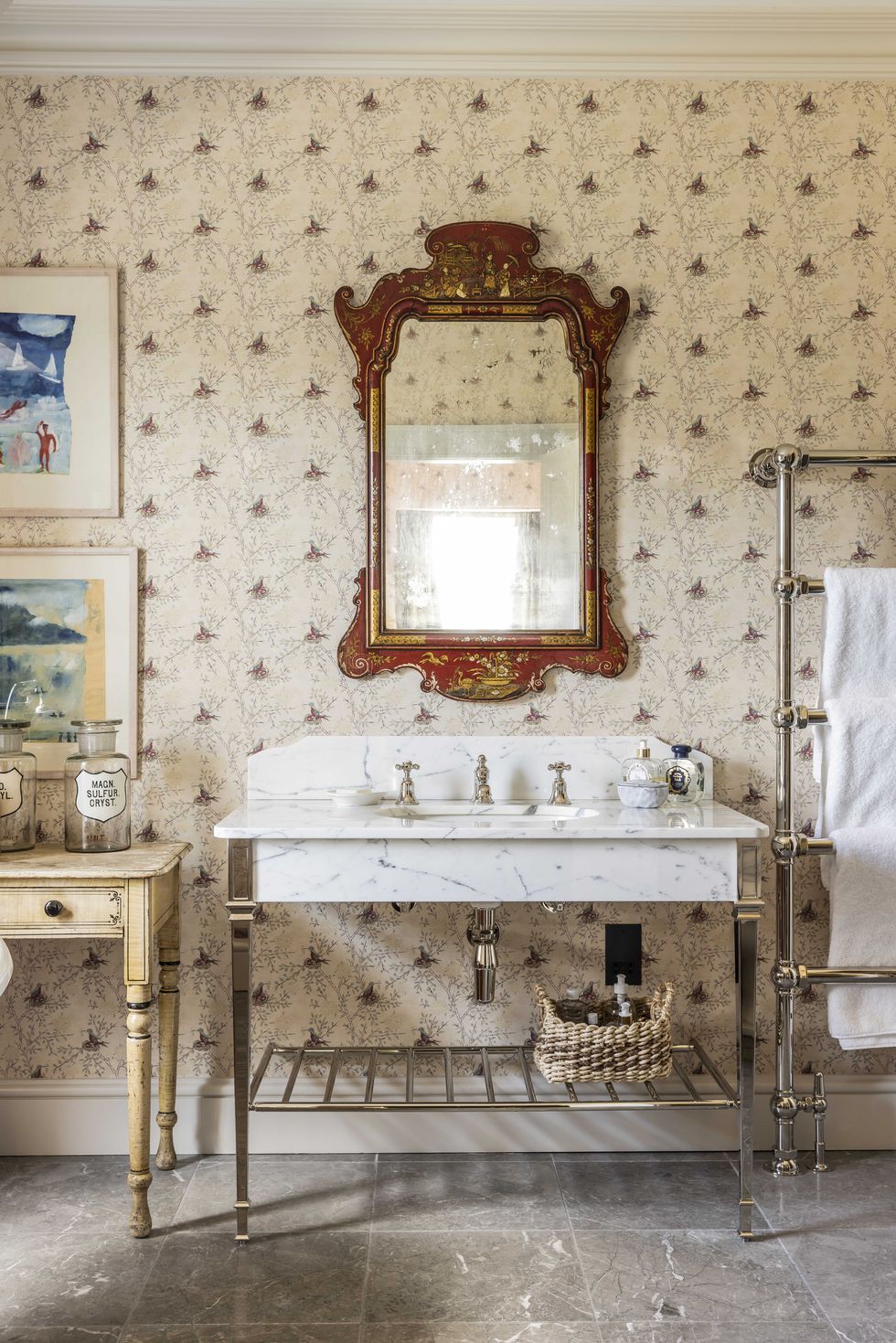 Bathroom with large mirror