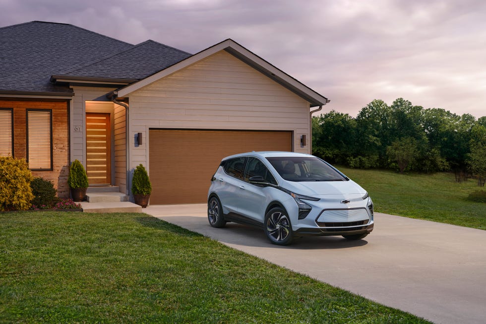 2023 bolt ev front three quarter backed in on a residential driveway