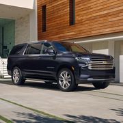 the 2023 suburban high country front three quarter view parked