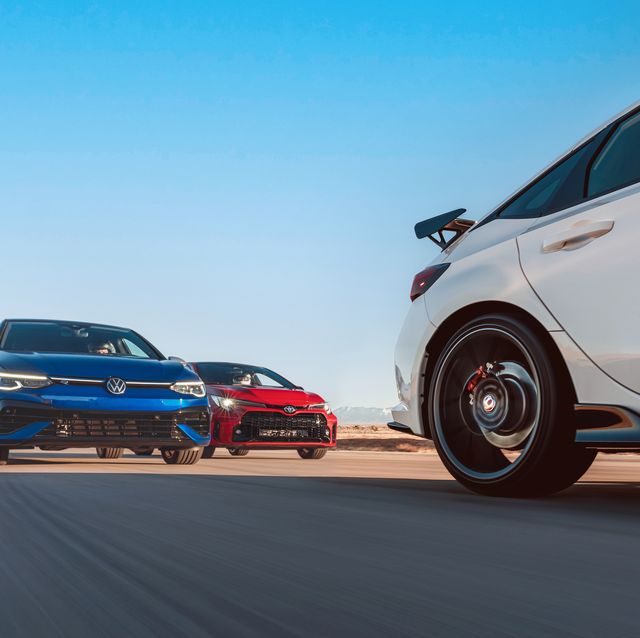 2023 Honda Civic Type R, Toyota GR Corolla, and VW Golf R Photos