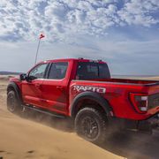 preproduction 2023 f 150 raptor r with aftermarket flag and optional equipment available late 2022 professional driver on a closed course always consult the raptor supplement to the owner’s manual before off road driving, know your terrain and trail difficulty, and use appropriate safety gear