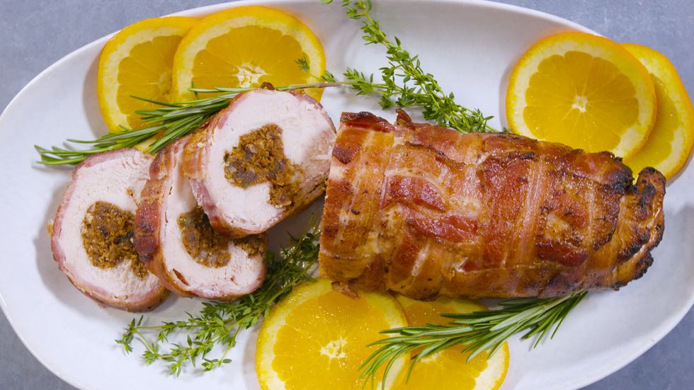 Bacon Wrapped Turkey Breast With Date Filling