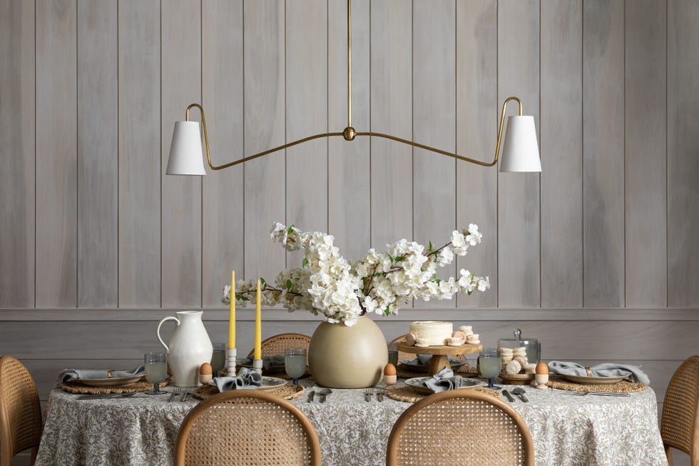 Home, Decor, Easter, Tabletop a table with a vase of flowers and candles on it