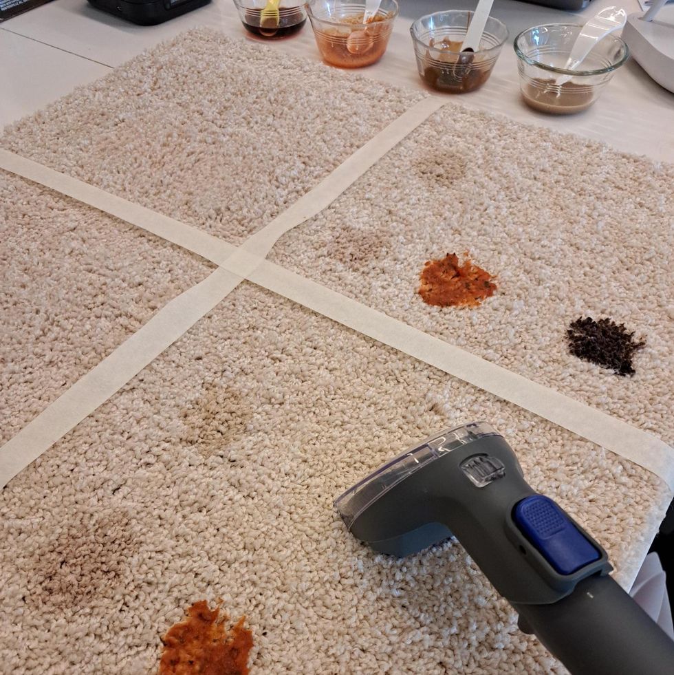 best carpet cleaners testing a carpet cleaner on stains