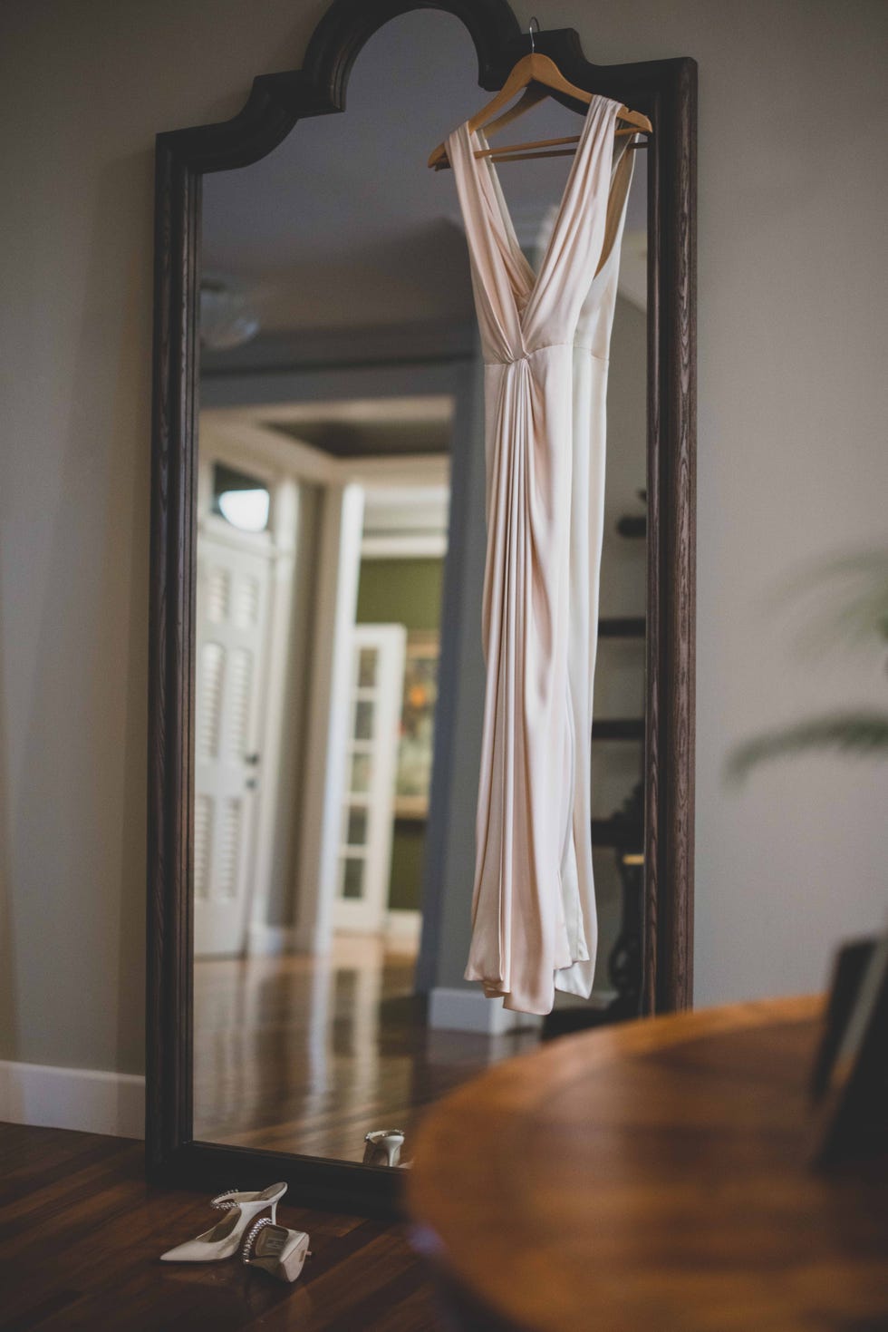 a mirror with a curtain