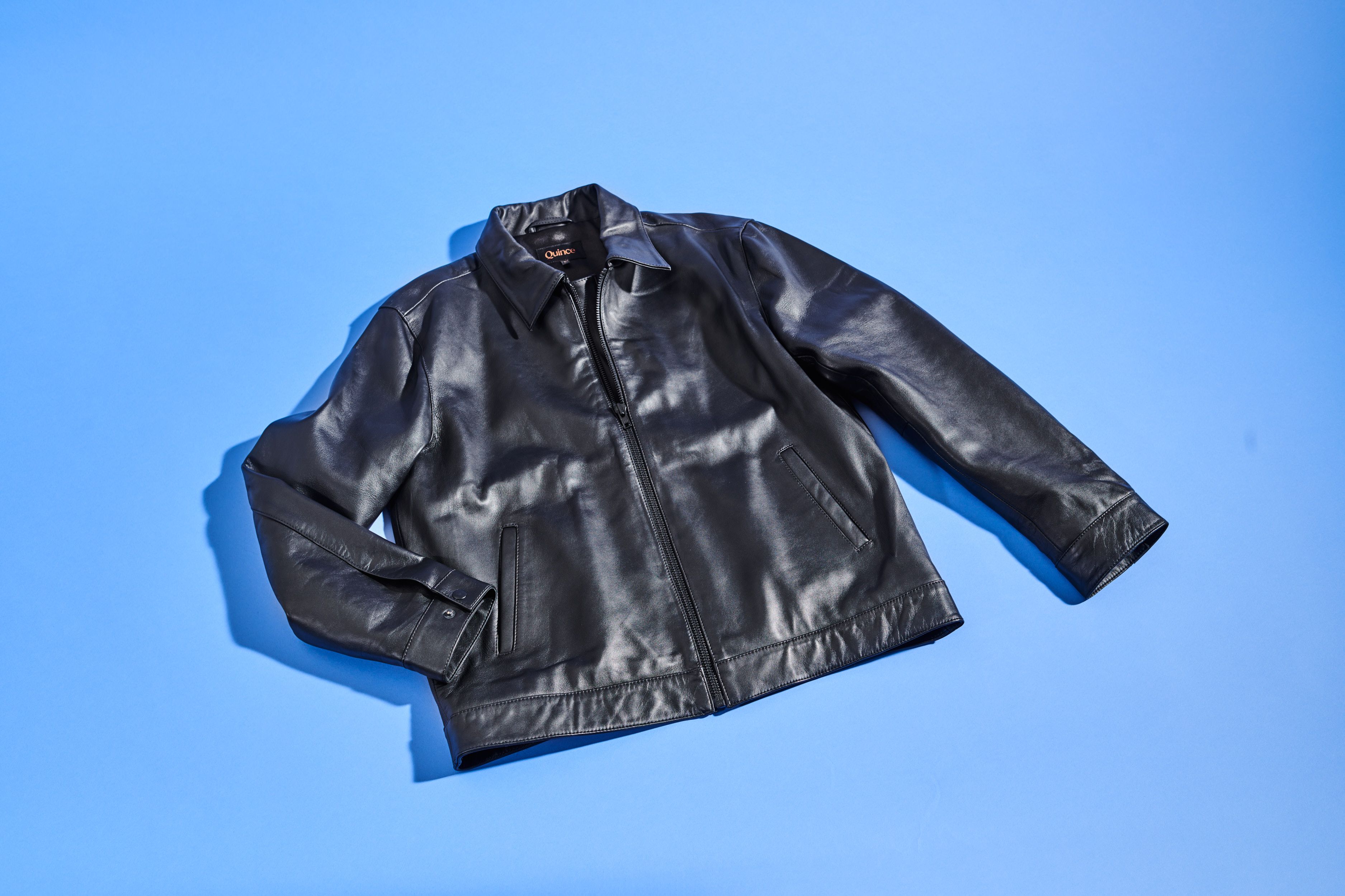 Mens Real Leather Harrington Jacket Classic Zip Box Style
