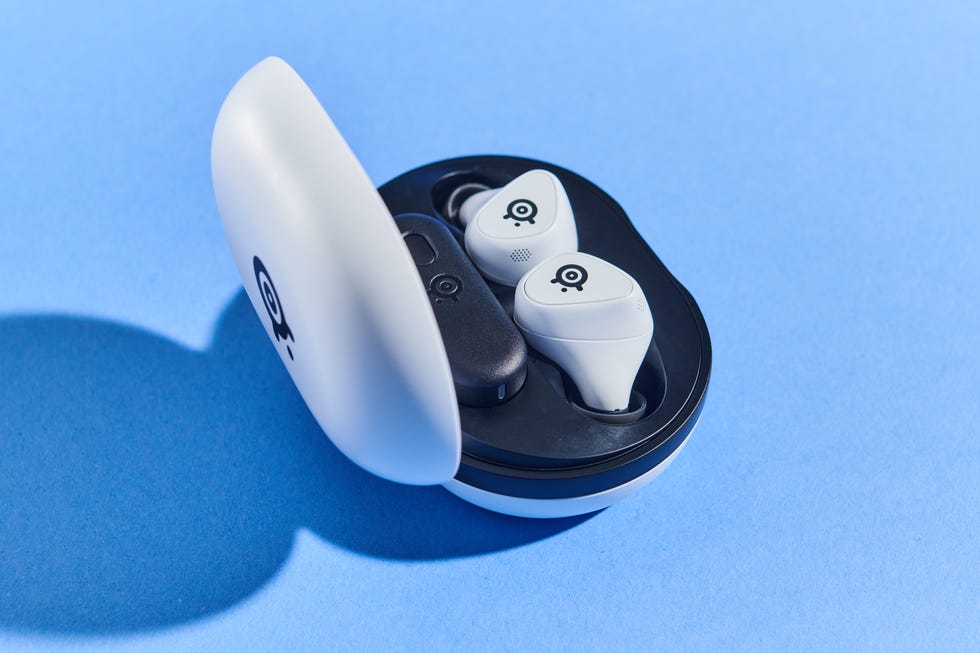 a pair of bluetooth headphones in a case