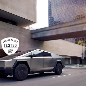 2024 tesla cybertruck driving with tested logo