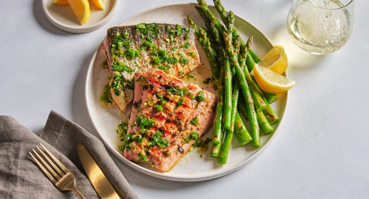 Video player poster image preview for Grilled Atlantic Salmon With Chimichurri | delish + Aldi