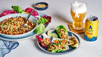 a table with food and drinks on it
