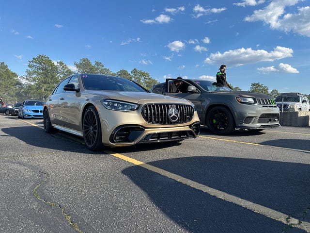 mercedes amg s63 amg and jeep trackhawk at drag strip