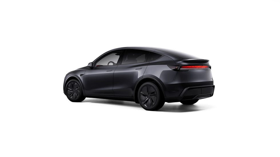 2025 tesla model y juniper rear three quarter view