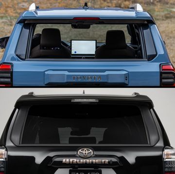 new and old toyota 4runners with liftgate facing the camera