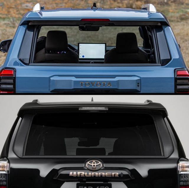 new and old toyota 4runners with liftgate facing the camera