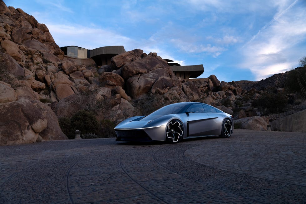 The vehicle's slim, clean, crossover LED headlights for the Chrysler Halcyon concept are adaptive, centered around the new illuminated Chrysler wing logo, which first appeared on the Chrysler Airflow concept