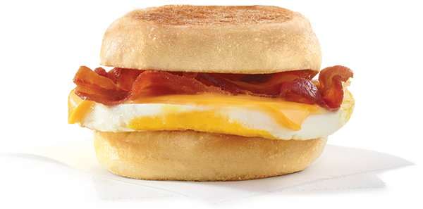 breakfast sandwich with bacon egg and cheese on an english muffin