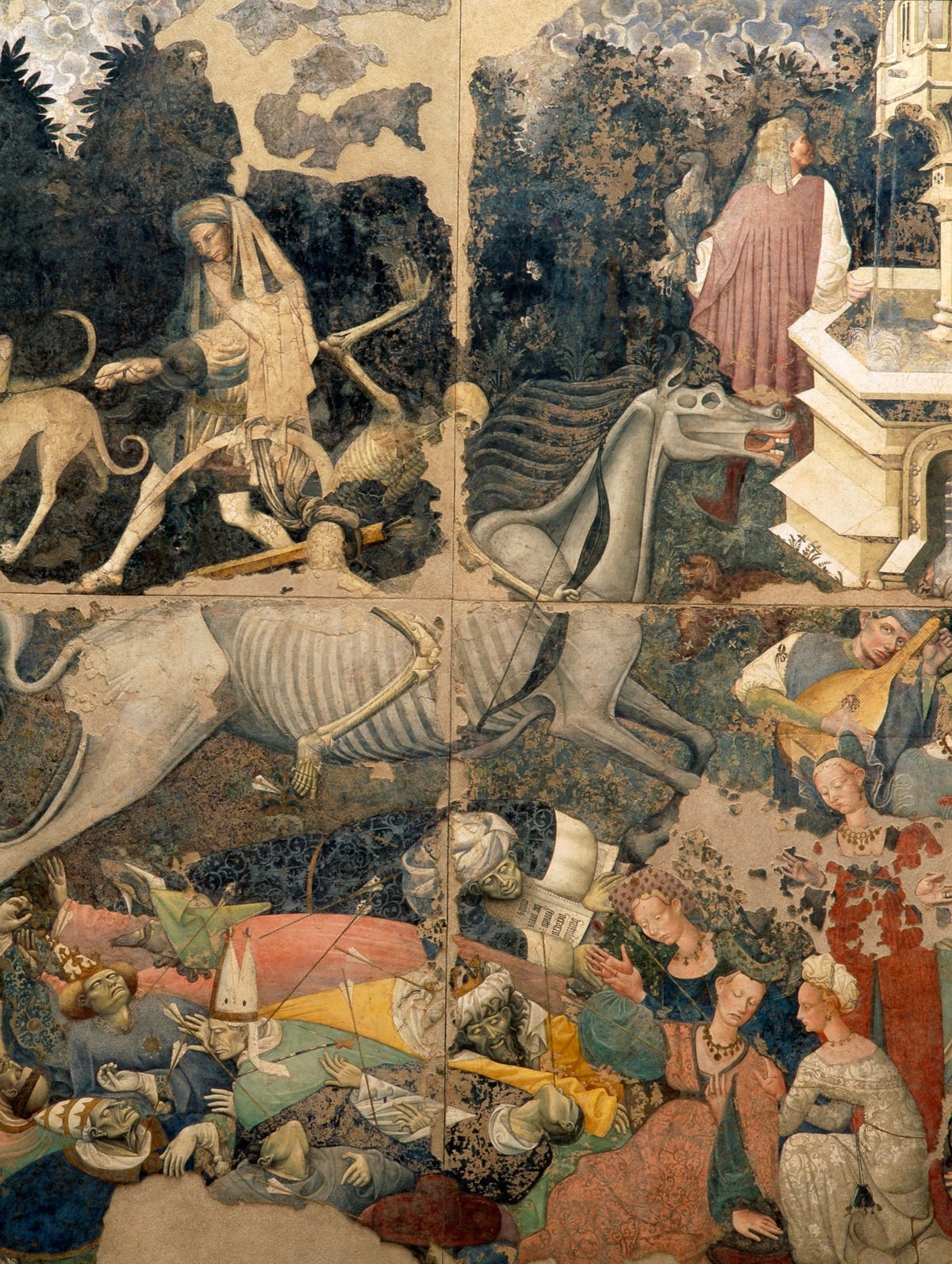 op dit vijftiendeeeuwse italiaanse fresco van een anonieme schilder staat de triomf van de dood afgebeeld vaak wordt gedacht dat ziekte in de middeleeuwen drie oorzaken kende infecties ondervoeding en letsel door gevechten of ongevallen