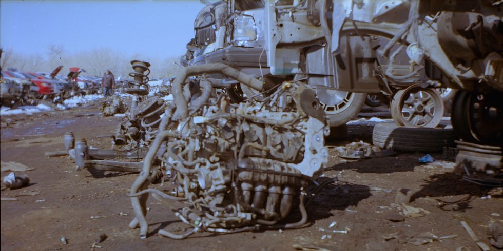 junkyard engines photographed with ansco no 2 folding buster brown camera