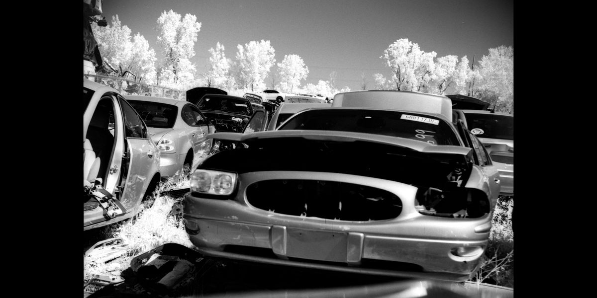 2004 buick lesabre photographed in infrared in a junkyard