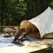 tent, outdoor chairs and tables