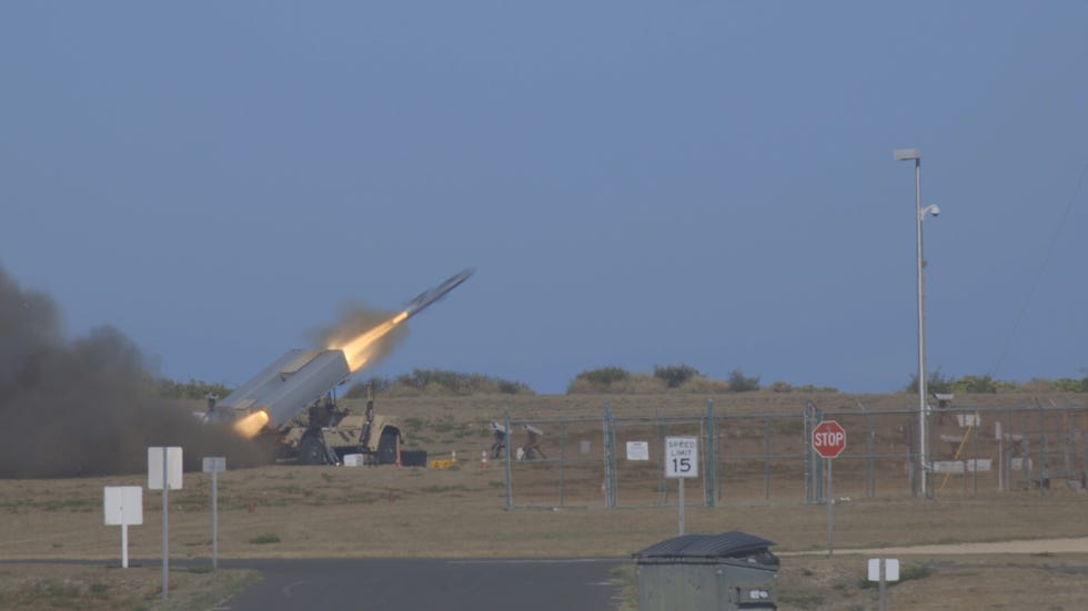 a naval strike missile streaks out to sea before striking a naval target ship, aug 15, 2021, aboard pacific missile range facility barking sands, hawaii the missile flew more than 100 nautical miles before finding its mark the live fire sinking exercise demonstrated a marine fires expeditionary advanced base’s ability to sense, target and strike a target at sea, providing sea control or contributing to sea denial in fleet operations the marine corps’ force design 2030 centers on marines providing long range precision strike capabilities as a stand in force during littoral operations in a contested environment us marine corps photo by lance cpl dillon buck, released