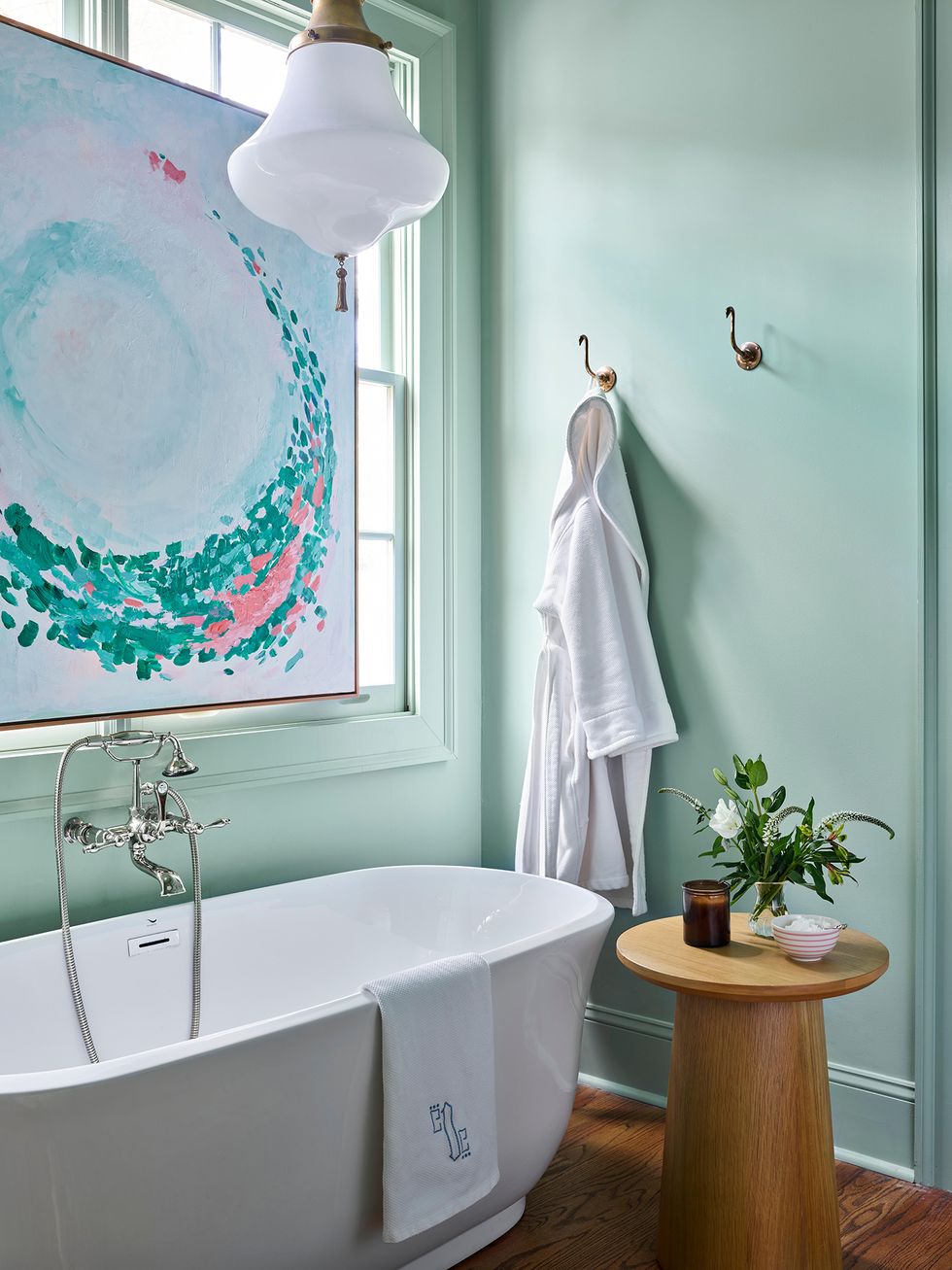 bathtub and robin's egg blue walls