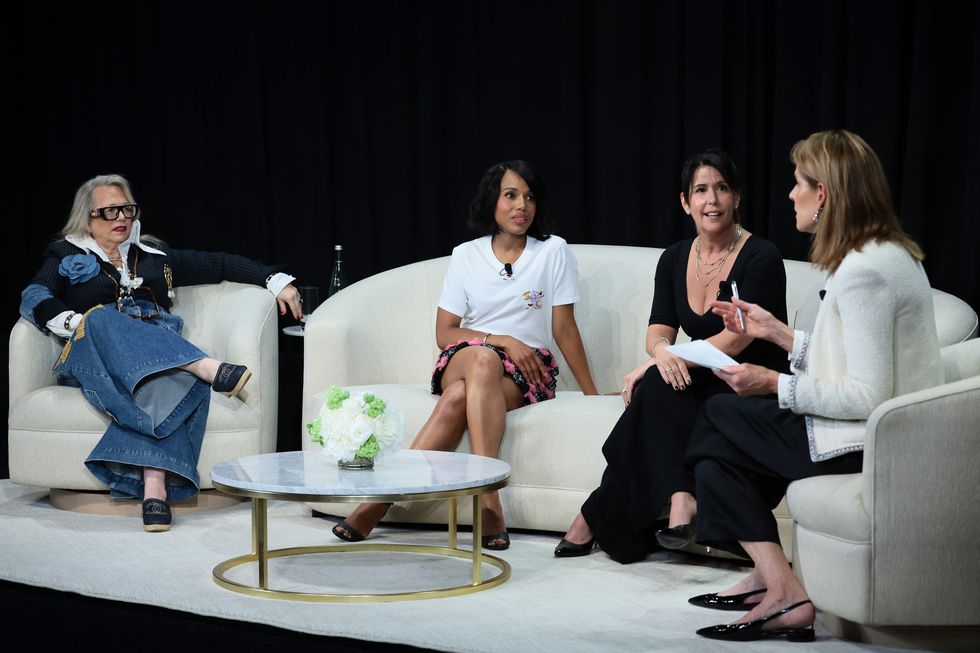 new york, new york june 07 l r laura karpman, kerry washington, patty jenkins and perri peltz, all wearing chanel, speak onstage during the tribeca and chanel through her lens conversation at crosby street hotel on june 07, 2024 in new york city photo by dimitrios kambouriswireimage