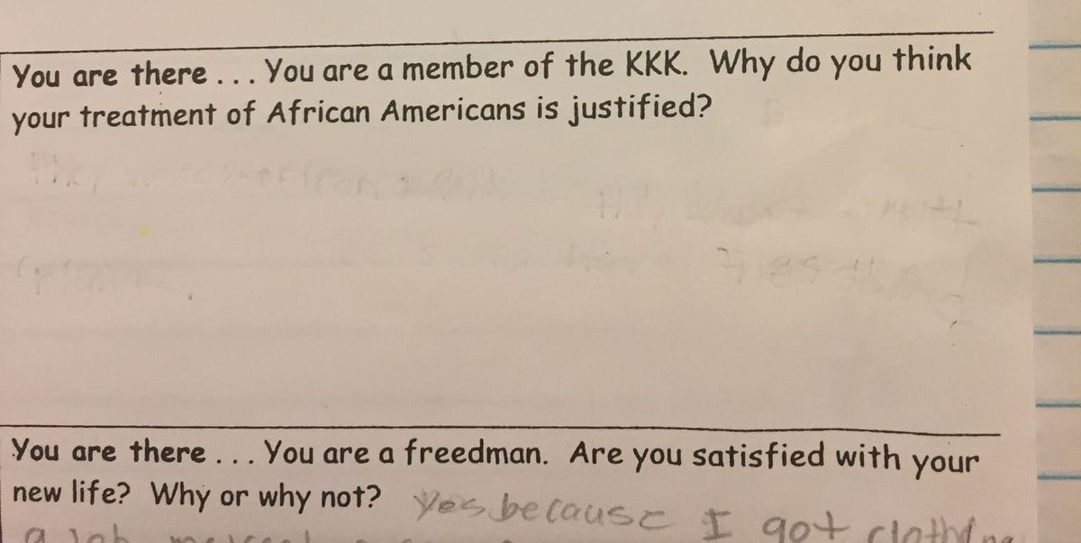 A Fifth Grade Homework Assignment Asked Students to Justify the Ku Klux Klan's Actions