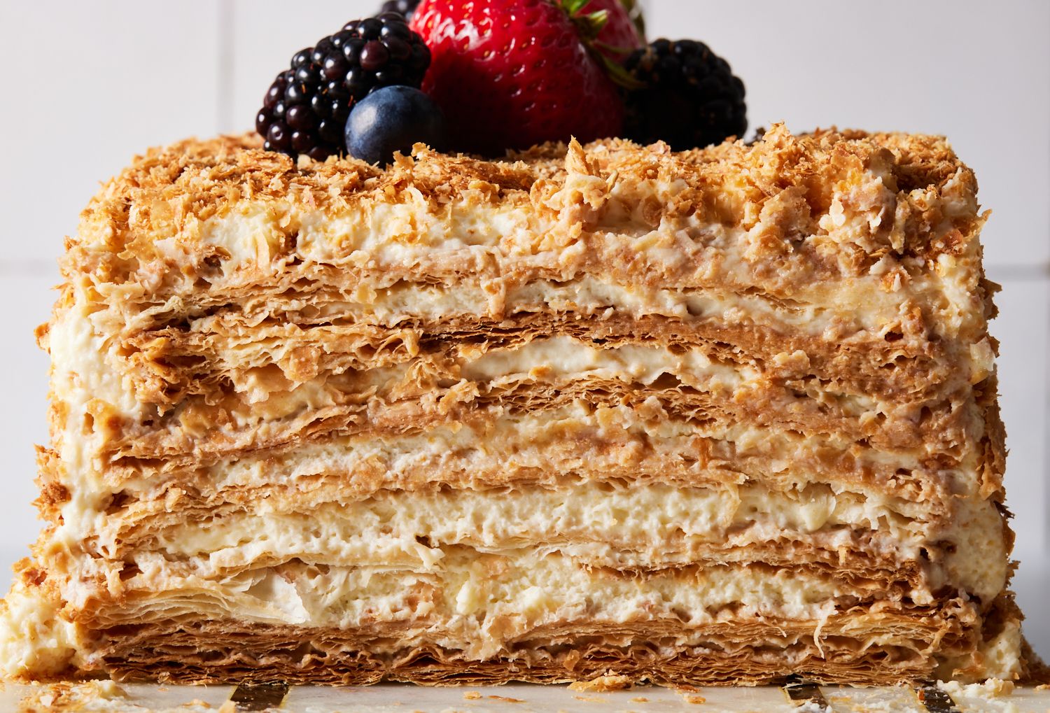 Recipe homemade napoleon cake with puff pastry
