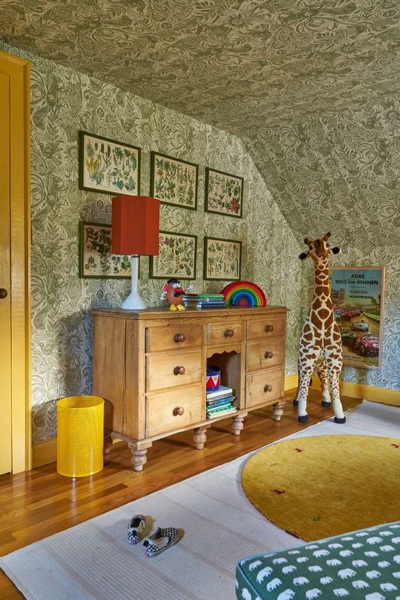 colorful kids room with stuffed giraffe