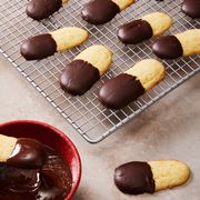 cat's tongue cookies dipped in chocolate