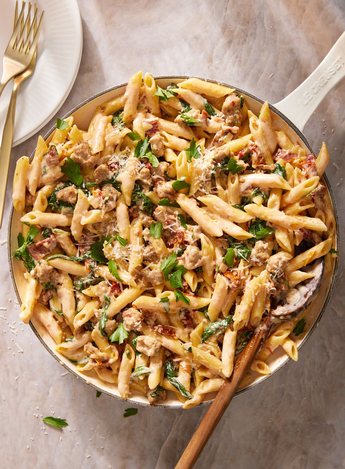 Best Creamy Penne With Sausage and Tomatoes Recipe