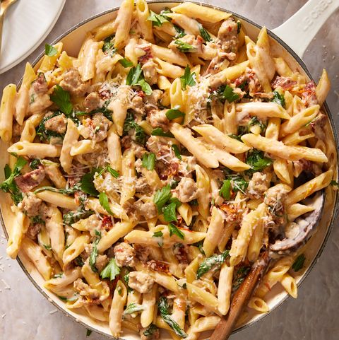 creamy penne with sausage and sundried tomatoes