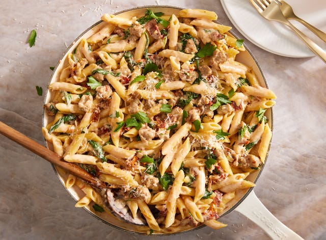 creamy penne with sausage and sundried tomatoes