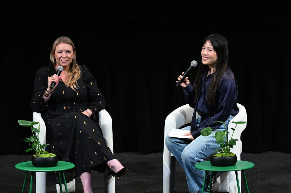 new york, new york april 23: (l r) lindsey kneuven and kathleen hou speak onstage at the 2025 hearst eco conscious living summit at film at lincoln center’s walter reade theater on april 23, 2025 in new york city. (photo by eugene gologursky/getty images for hearst magazines)