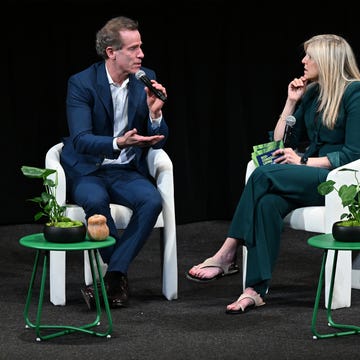 2025 Hearst Eco-Conscious Living Summit new york, new york april 23: (l r) dan barber and joanna saltz speak onstage at the 2025 hearst eco conscious living summit at film at lincoln center’s walter reade theater on april 23, 2025 in new york city. (photo by eugene gologursky/getty images for hearst magazines)