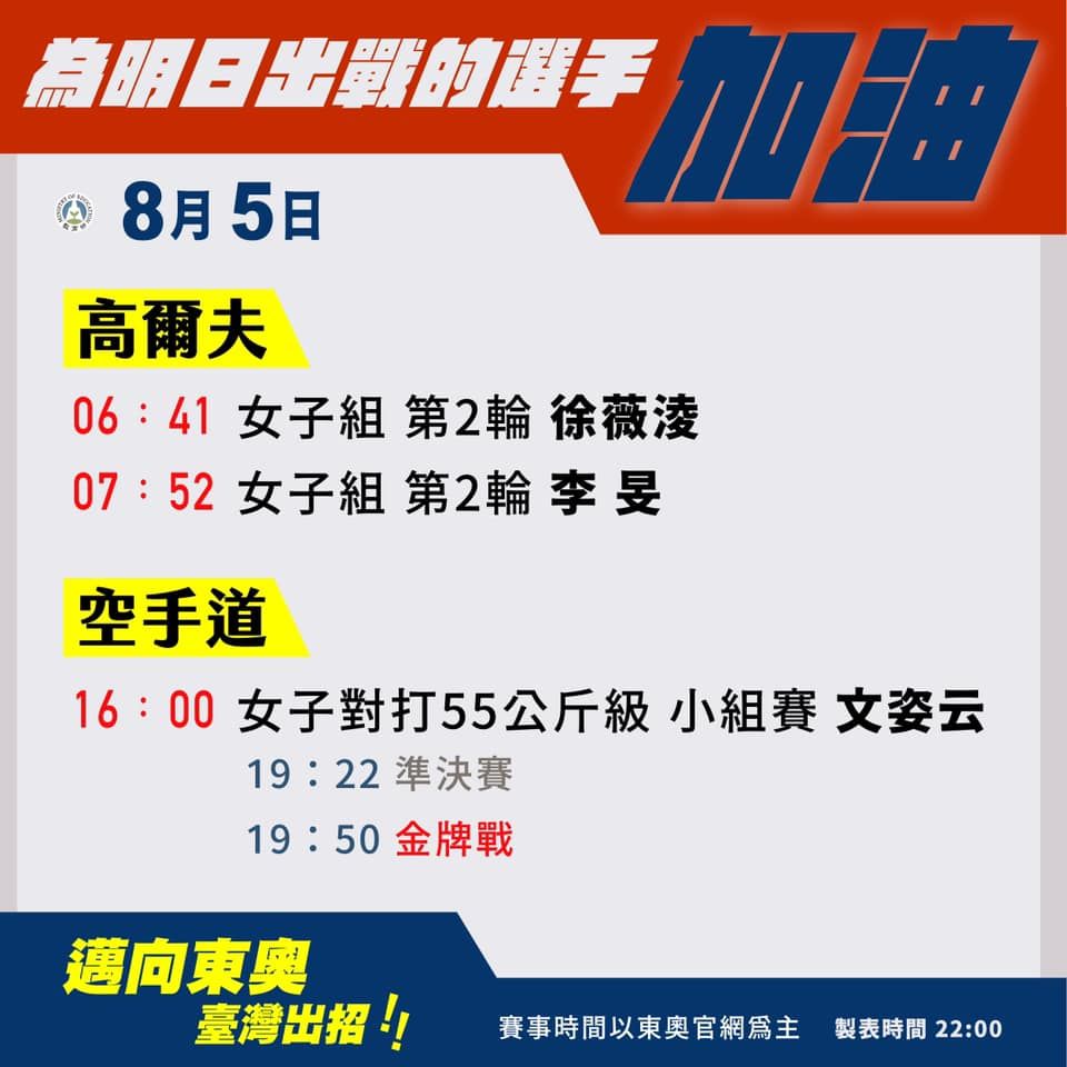 8月5日中華隊賽程表