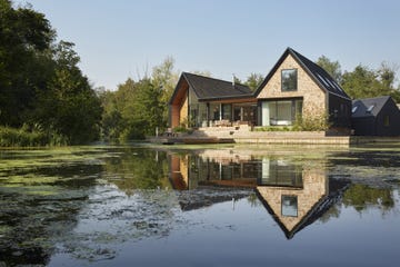 a modern house on a lagoon