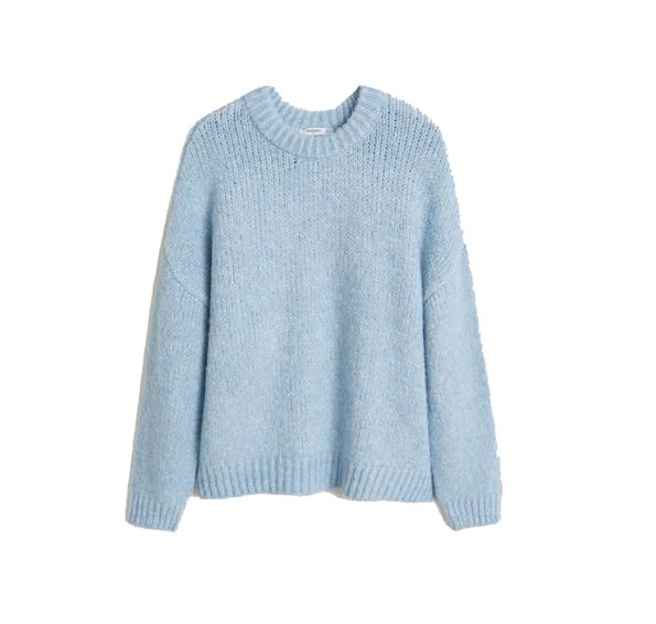 Clothing, Blue, White, Outerwear, Sleeve, Sweater, Jersey, Top, Neck, Blouse, 