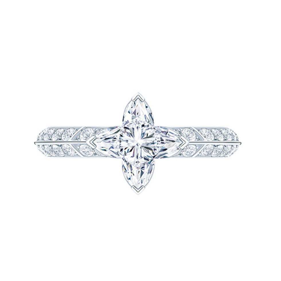 a diamond ring with a white background