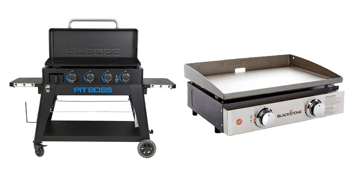 Griller's Choice Outdoor Griddle Grill Propane Flat Top - Hood Included, 4  Shelves and Large Flat Top