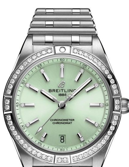 chronomat automatic 36 stainless steel gemset  mint green