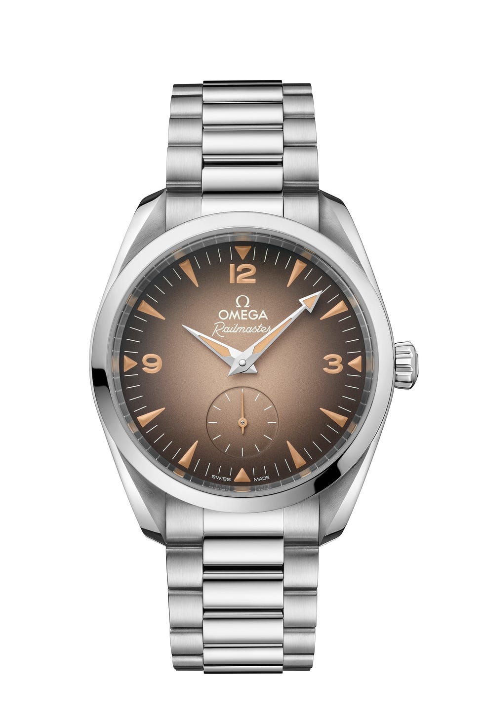 Luxury wristwatch with a brown gradient dial and stainless steel bracelet