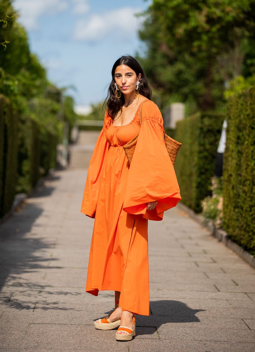 mejores vestidos largos verano naranja manga acampanada