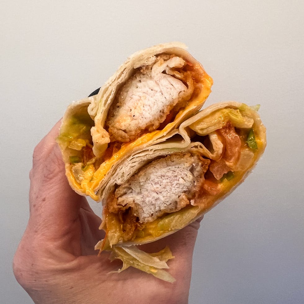 hand holding chicken wrap