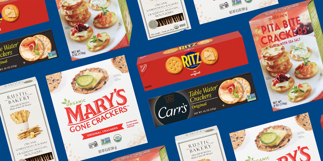 variety of cracker boxes arranged on a blue background