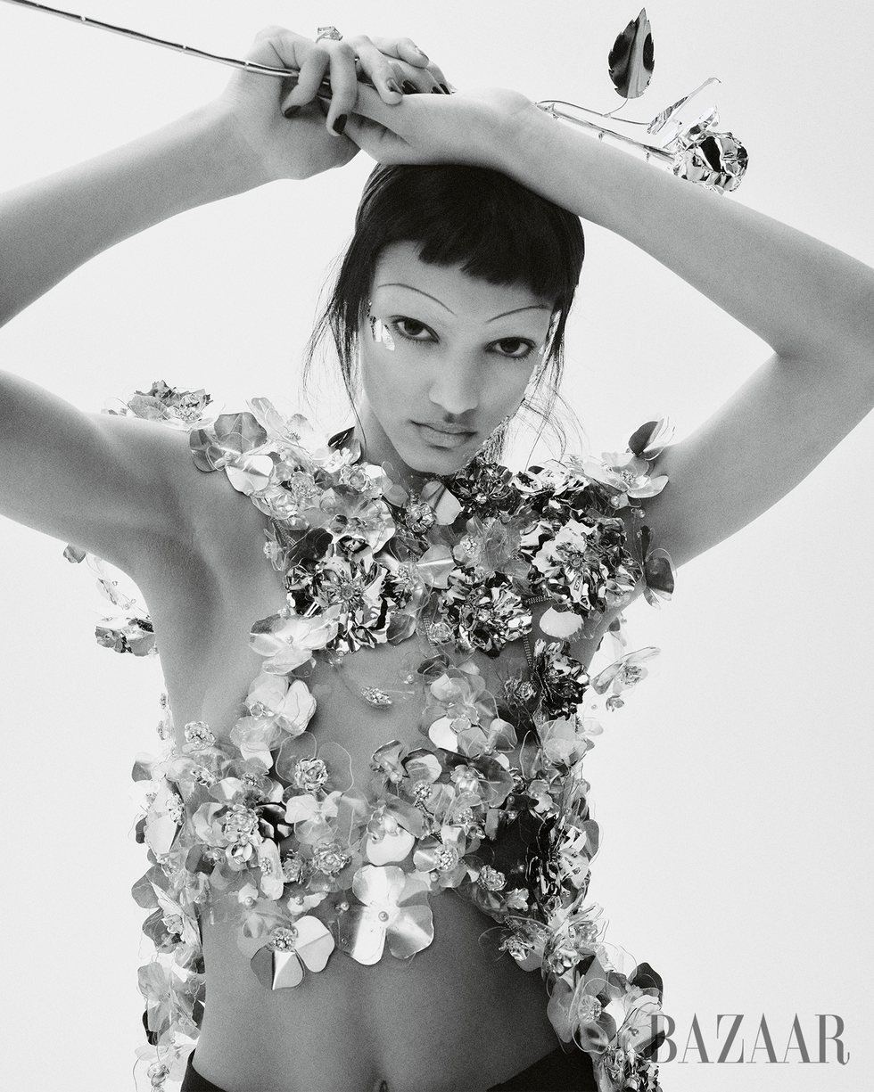 a person holding flowers